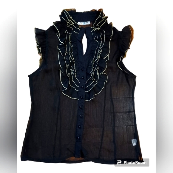 Black chiffon ruffled top size-L - Picture 1 of 8